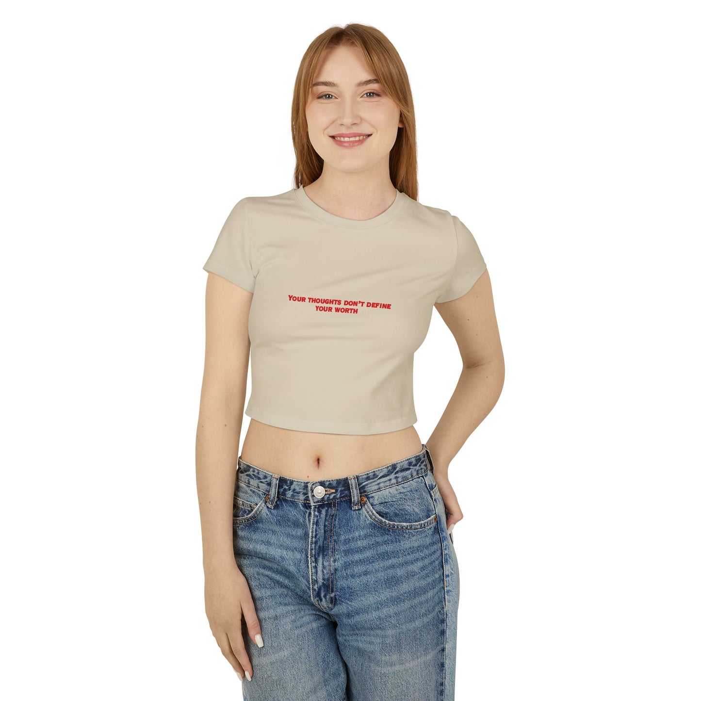 Affirmation Baby Tee — "Your Thoughts Don't Define Your Worth" Cropped Women's Tee