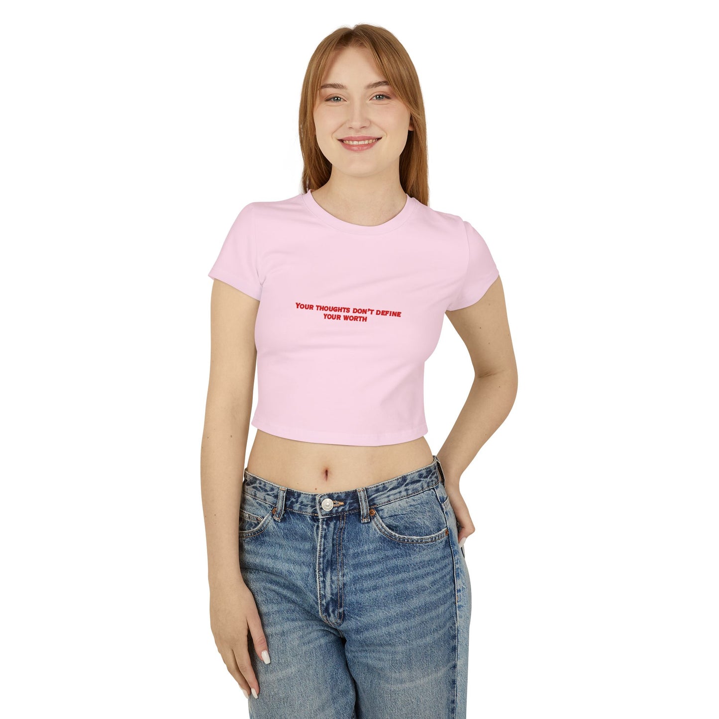 Affirmation Baby Tee — "Your Thoughts Don't Define Your Worth" Cropped Women's Tee