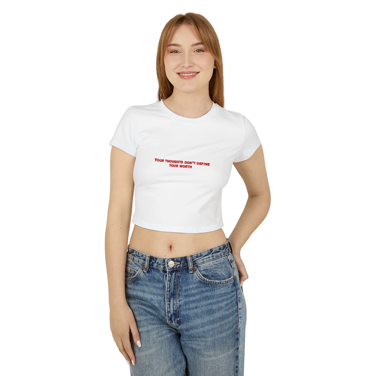 Affirmation Baby Tee — "Your Thoughts Don't Define Your Worth" Cropped Women's Tee
