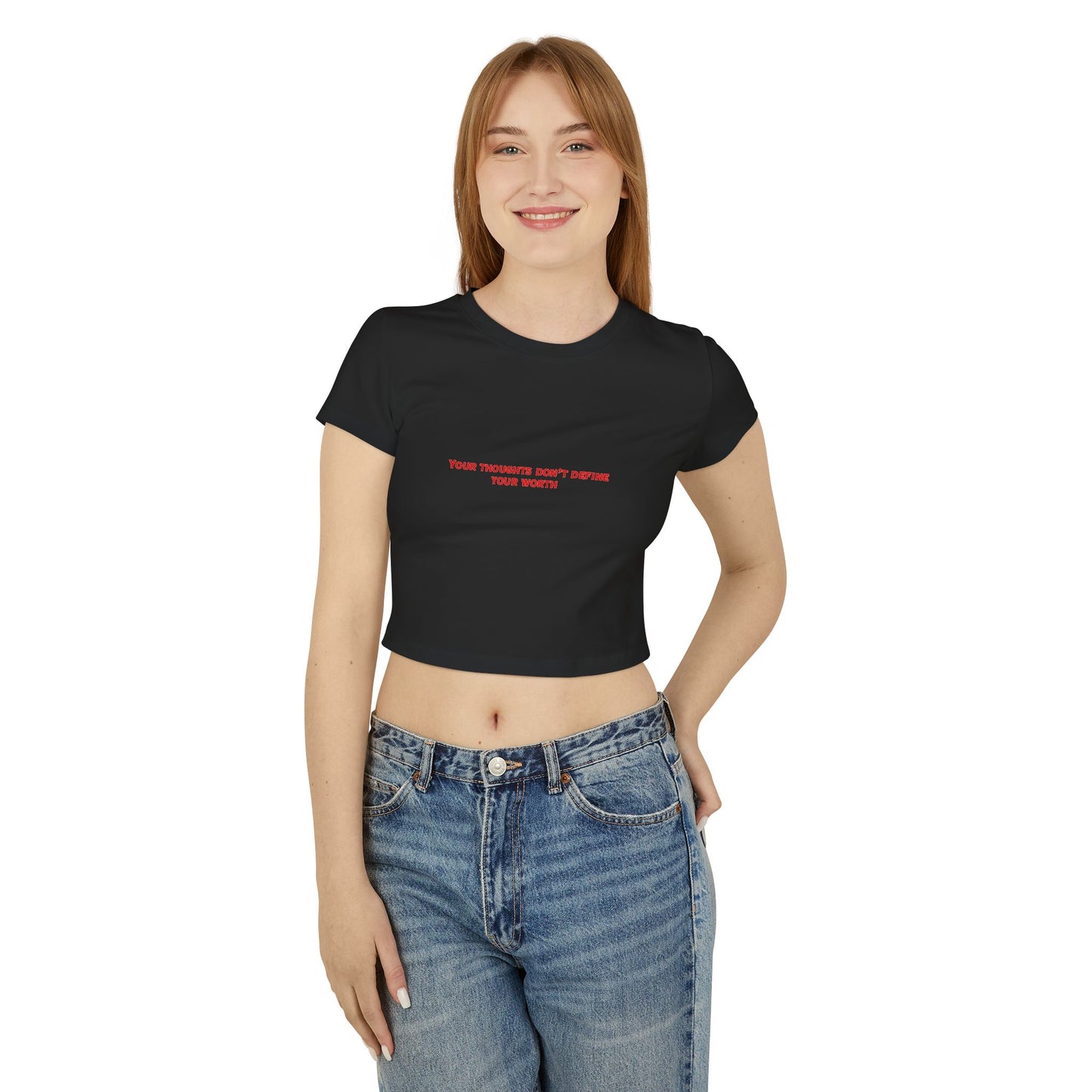 Affirmation Baby Tee — "Your Thoughts Don't Define Your Worth" Cropped Women's Tee