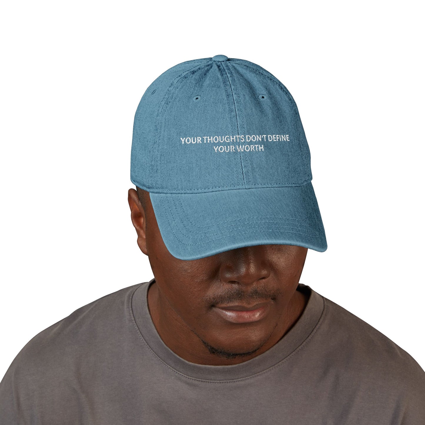 Embroidered Denim Hat — "Your Thoughts Don't Define Your Worth" Inspirational Cap